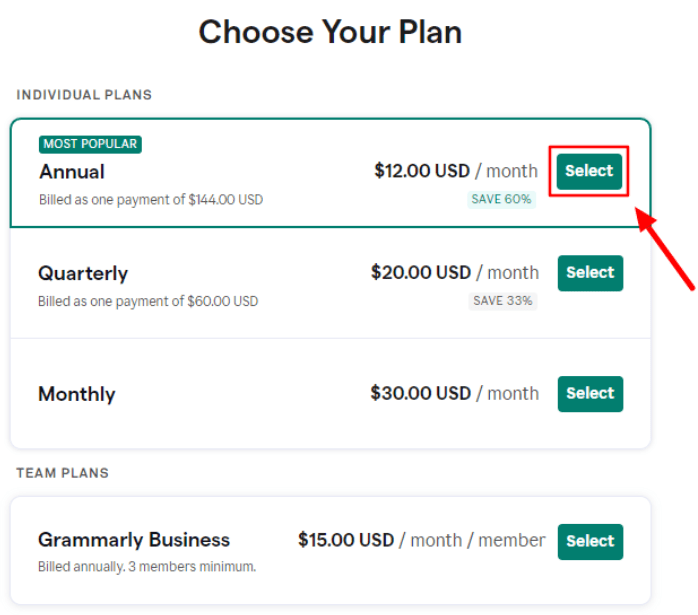Select the “Annual” option