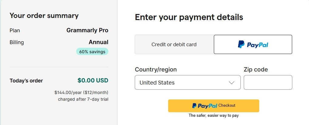 Payment Option Grammarly