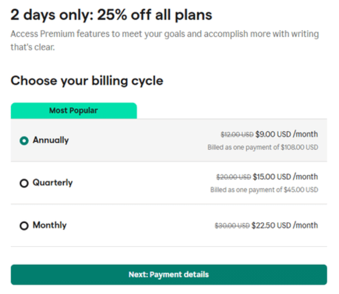 Grammarly Pro Plans